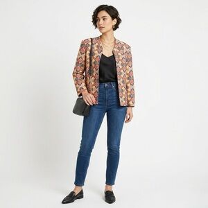 Lavender & Honey Damask Print Open Front Blazer Jacket Sz L